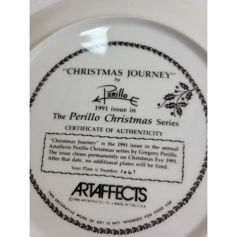 1991 Artaffects Christmas Journey #3467 Gregory Perillo Collectible Plate 9.5